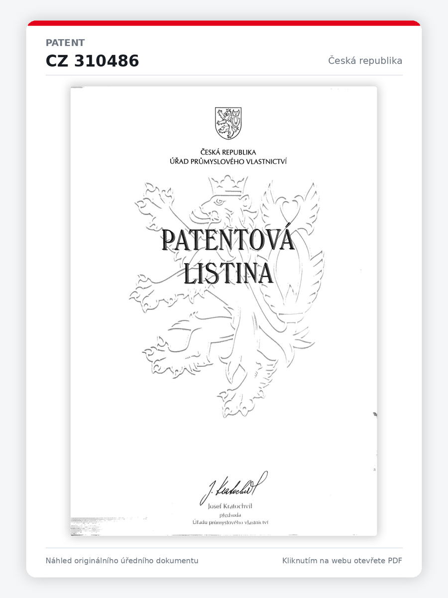 Patent č. CZ 310486